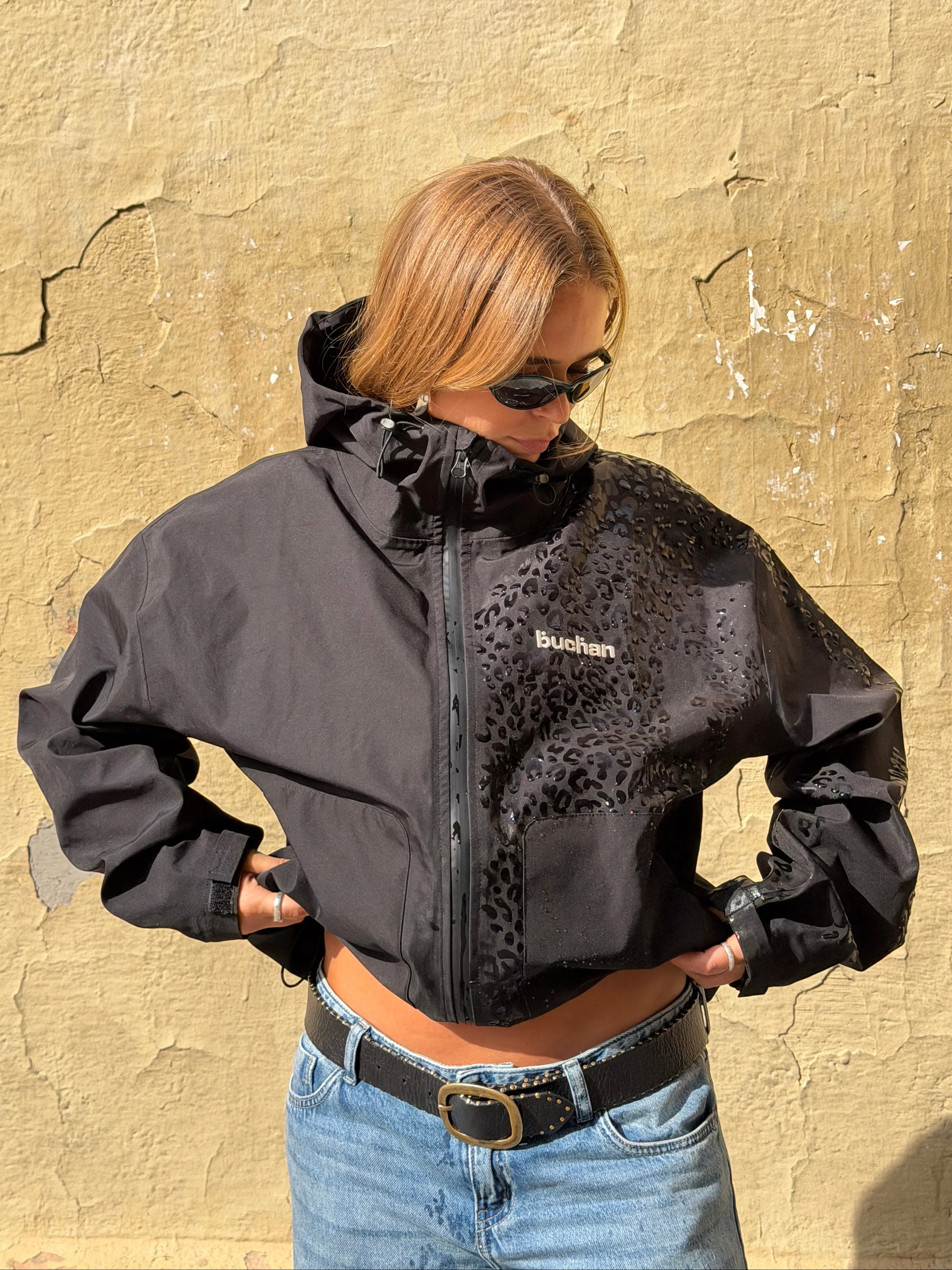Water Reactive Cheetah Rain Jacket - Black - Image 4