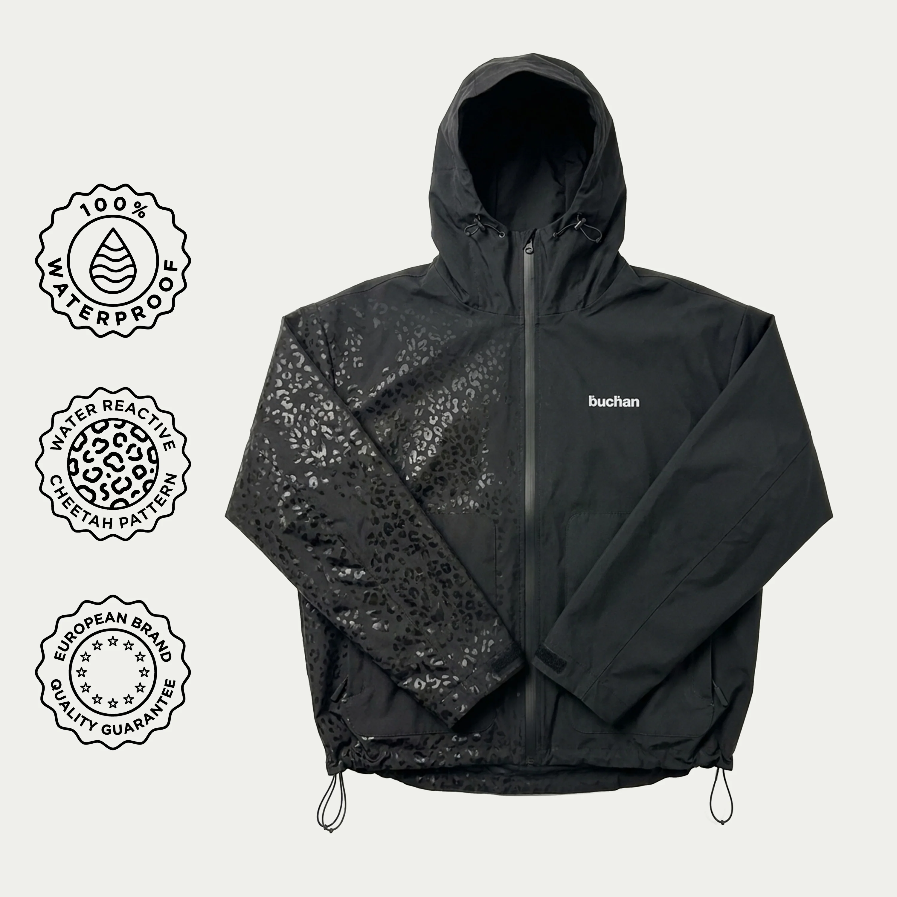 Water Reactive Cheetah Rain Jacket - Black - Image 5