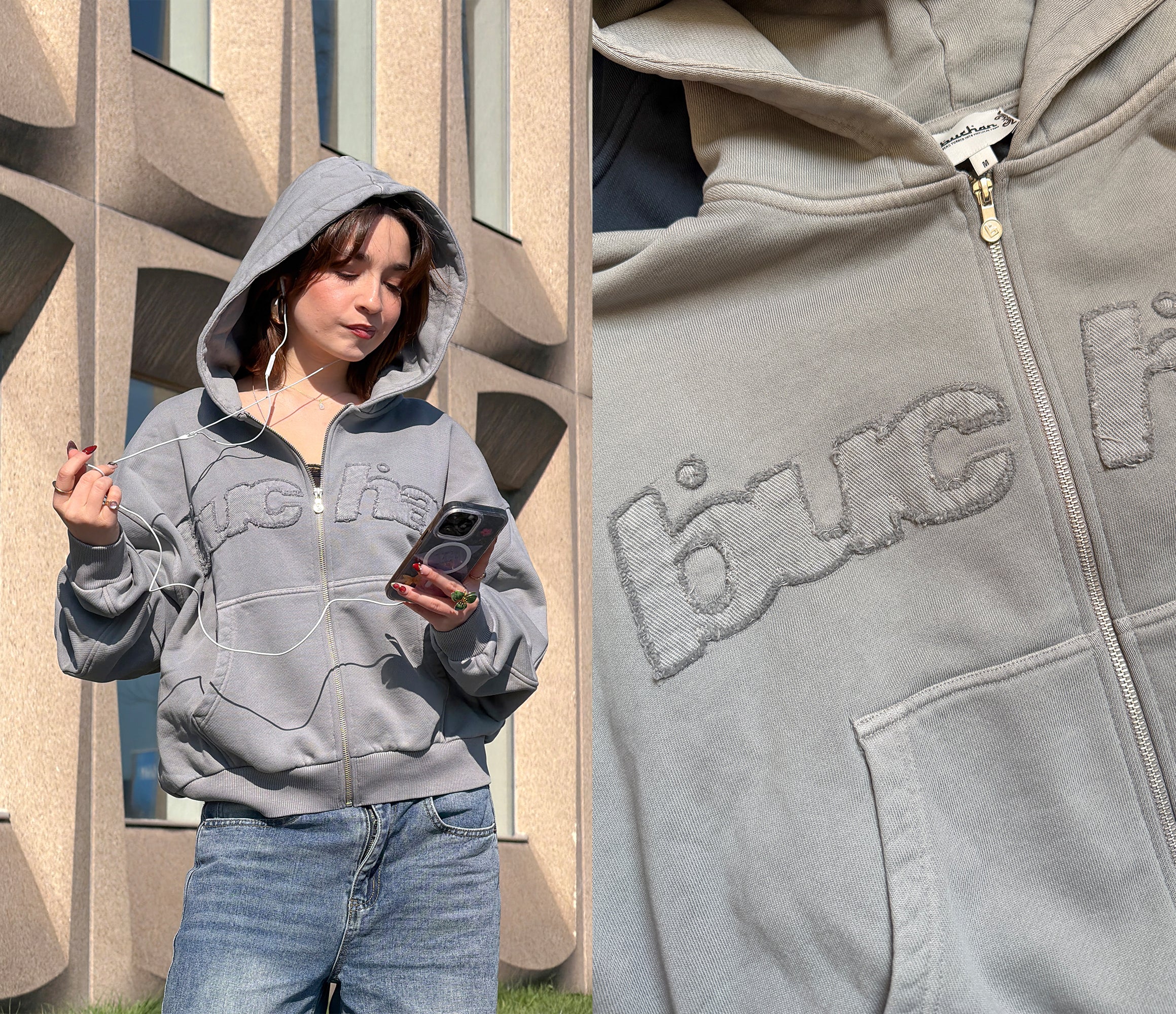 Distressed Big Logo Zip - Grey - Image 2