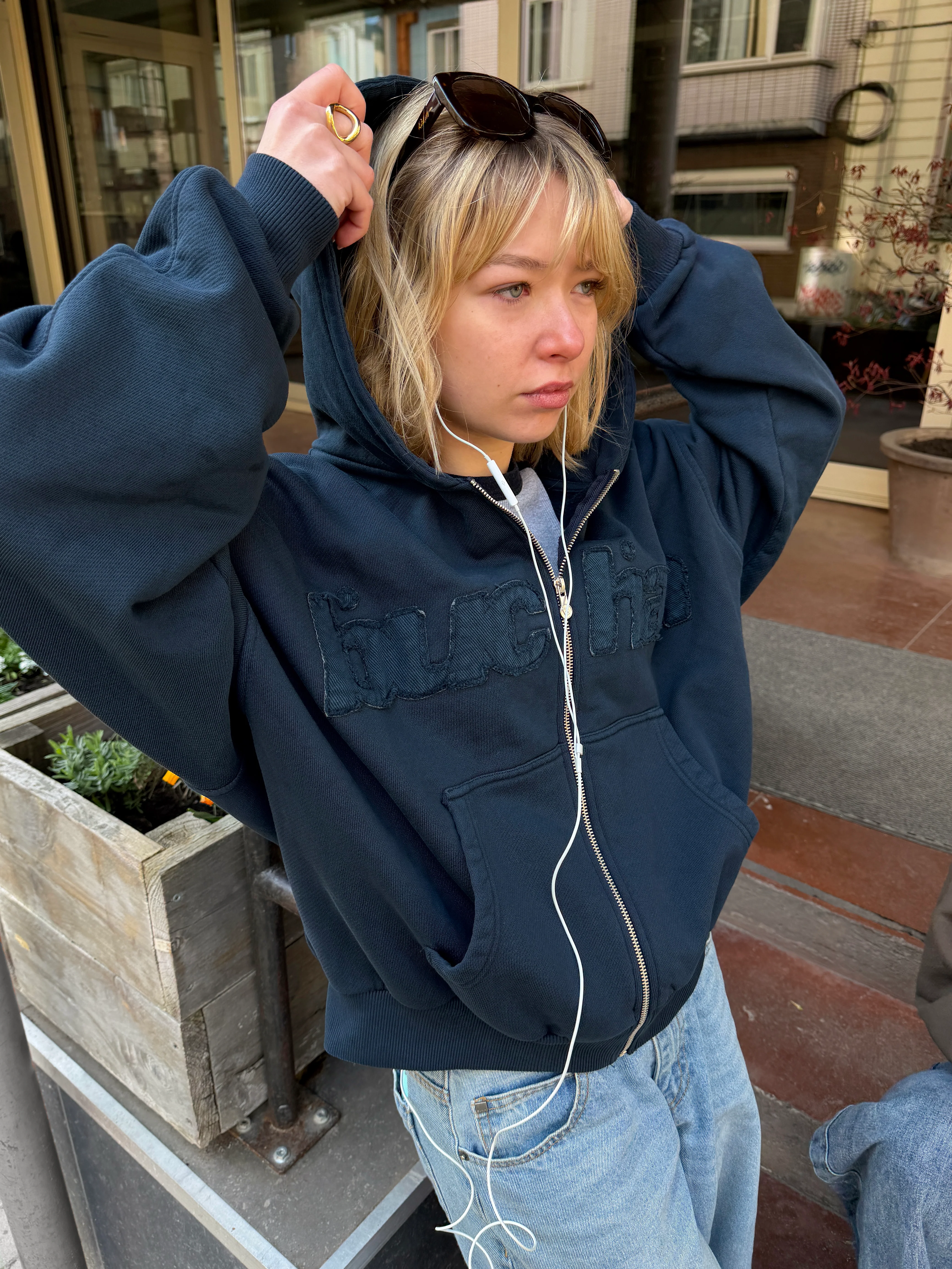 Distressed Big Logo Zip - Navy - Image 7