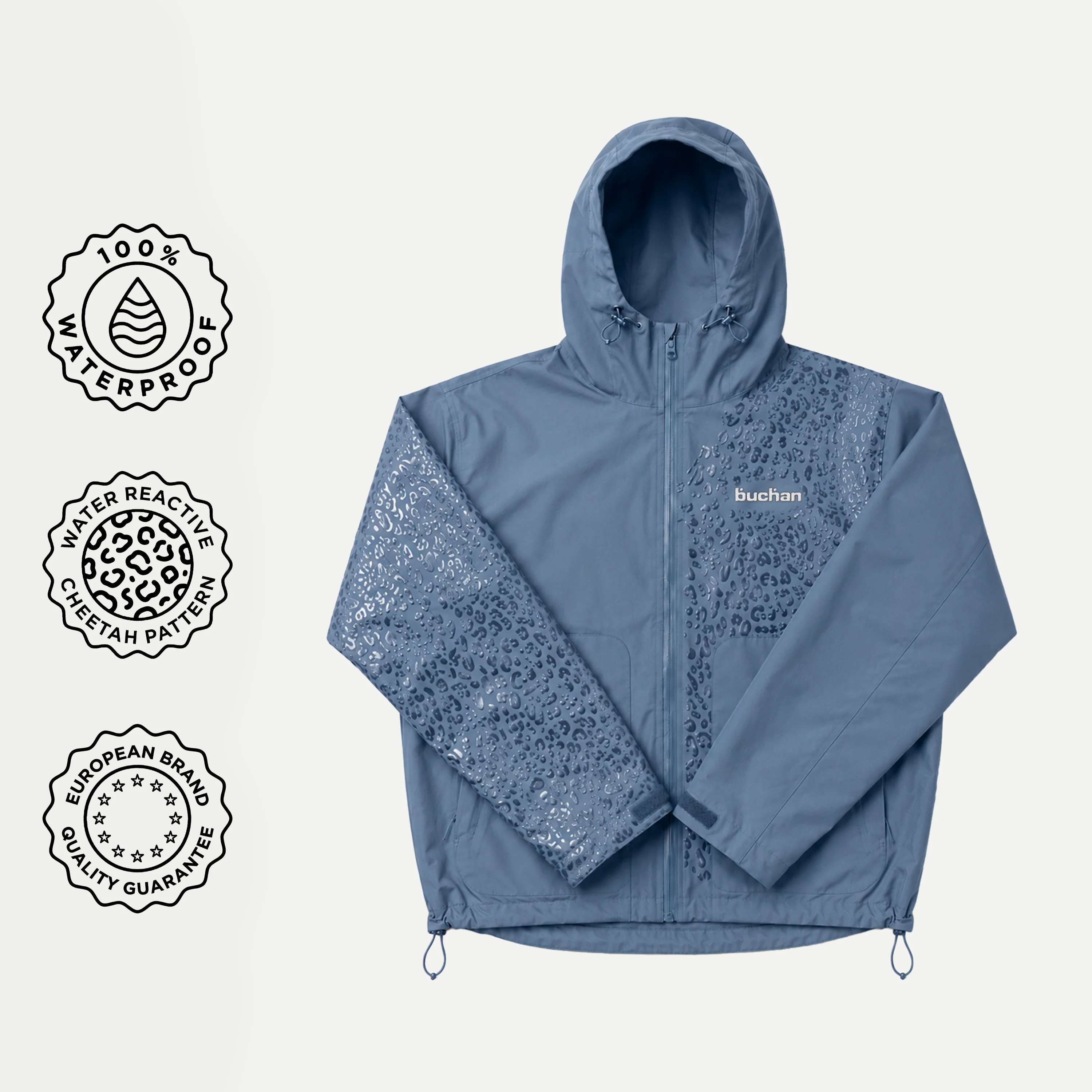 Water Reactive Cheetah Rain Jacket - Blue - Image 3