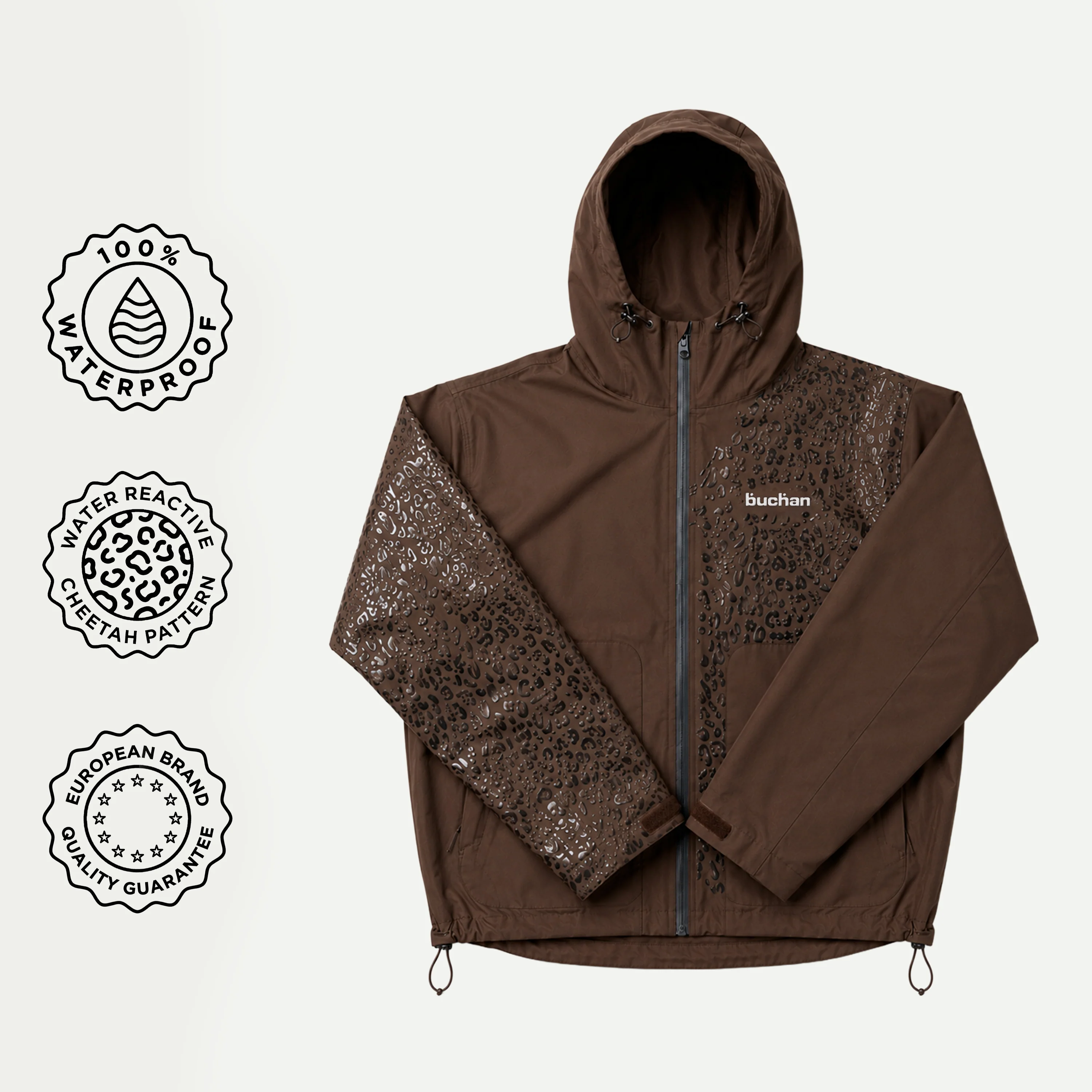Water Reactive Cheetah Rain Jacket - Brown - Image 3